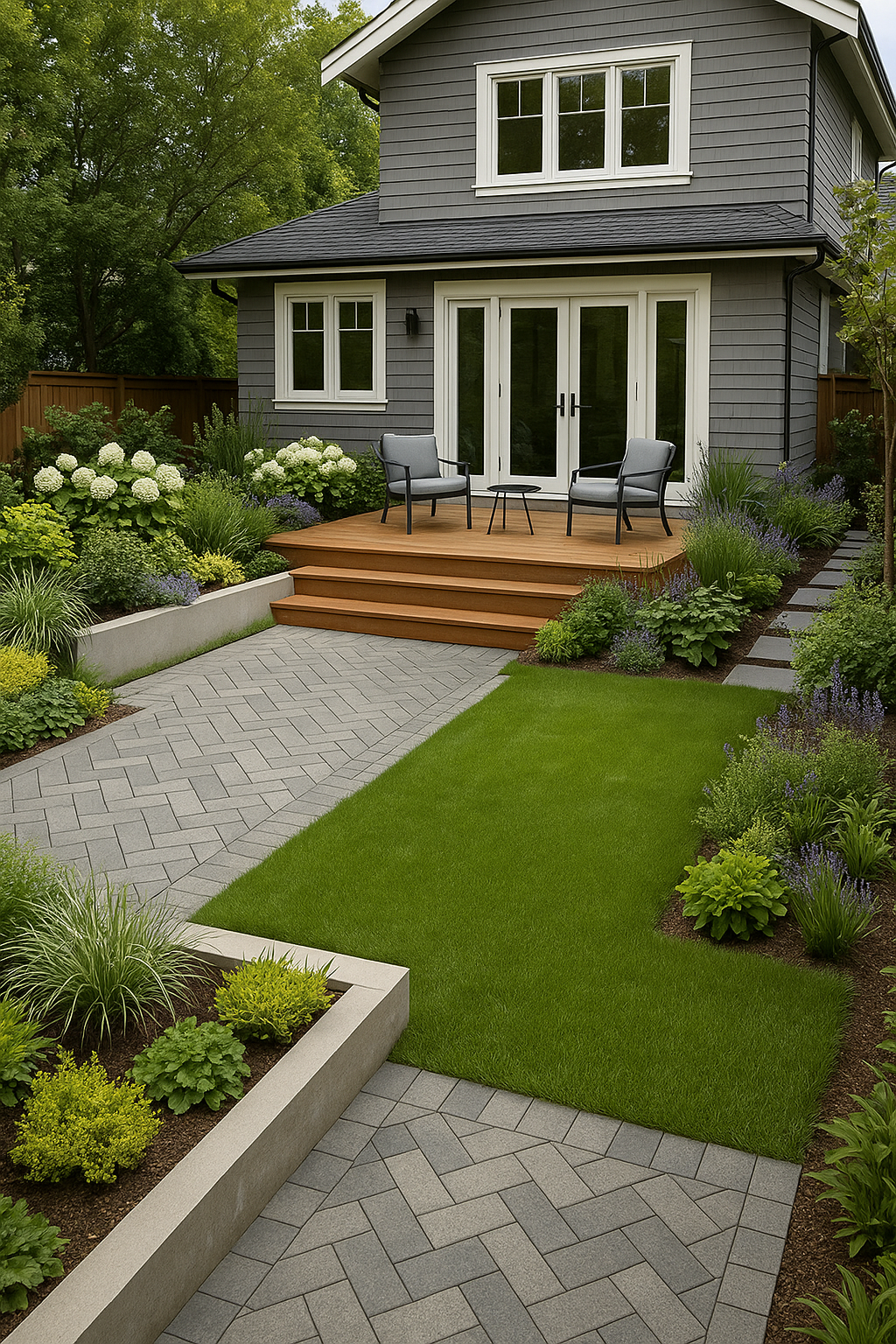 Complete landscape transformation with trees and gardens